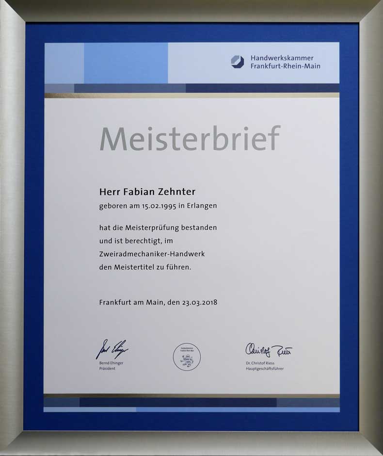 Meisterbrief Fabian Zehnter